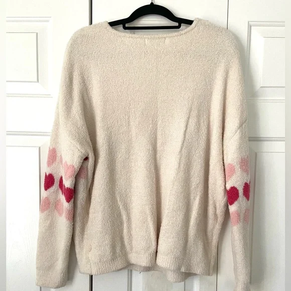Francesca's Collections Cream and Pink Heart V-Neck Sweater - Picture 3 of 3
